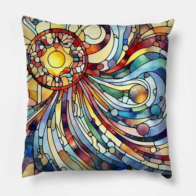 Psychedelic looking abstract illustration of stained glass Pillow by WelshDesigns