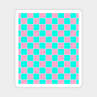 Pink and Turquoise Checked Grid Magnet