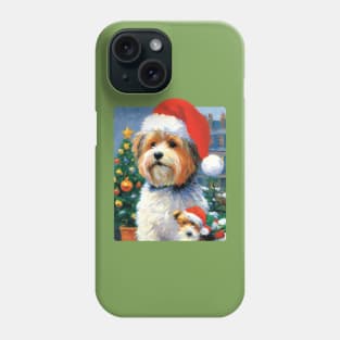 Christmas Lhasa Apso Dog Portrait painting Phone Case