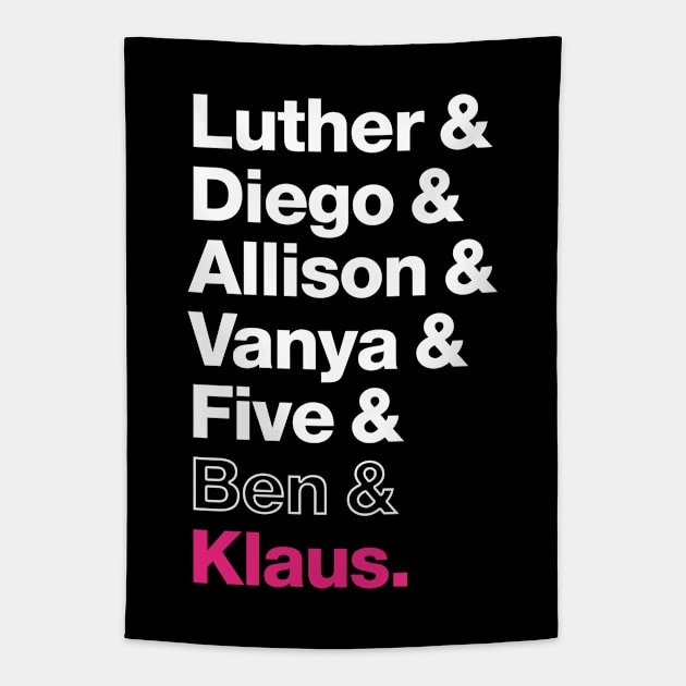 The Members of the Umbrella Academy - White, Clear, Pink Tapestry by viking_elf