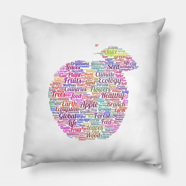 Apple Silhouette Shape Text Word Cloud Pillow by Cubebox