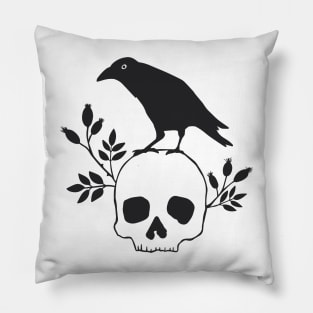 Black Bird on a Skull Pillow