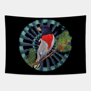 Rose-breasted Grosbeak Retro Circle Wheel Design Tapestry