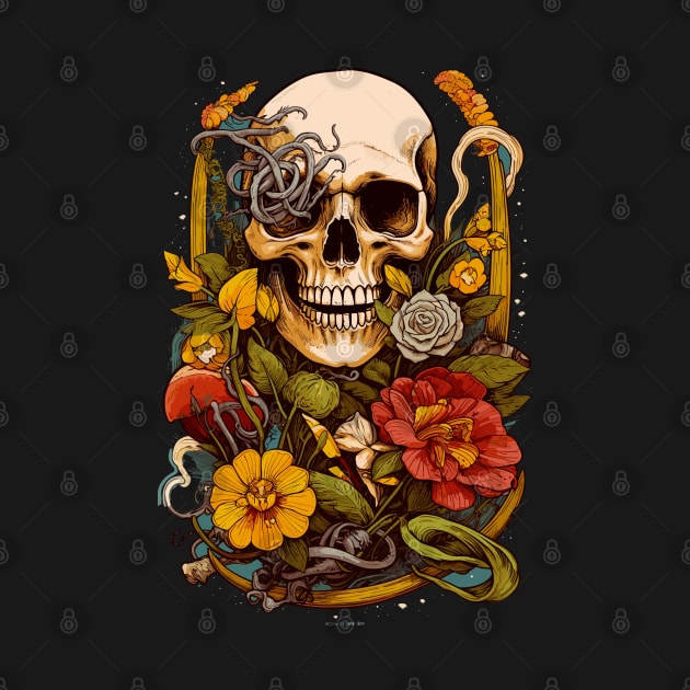 Eternal Bloom - Skull & Floral Fusion Tee by laverdeden