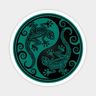 Teal Blue and Black Yin Yang Geckos Magnet