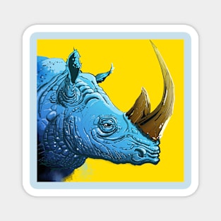 Blue Rhino on Yellow Background Magnet