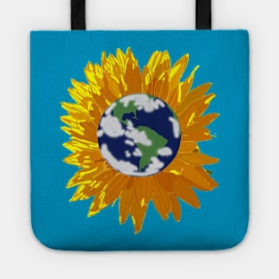 Sunflower with Green and Blue Planet Earth Center Tote