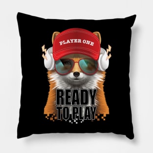 Ready to play fox sunglasses red cap headphone Pillow