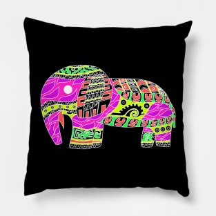 mayan elephant in rainbow pattern ecopop art wallpaper Pillow