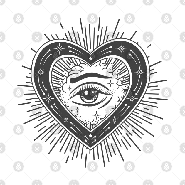 Eye of Providence tattoo. Masonic symbol. All seeing eye inside shape of heart. Symbol of Sacred geometry, religion, spirituality, occultism. by devaleta