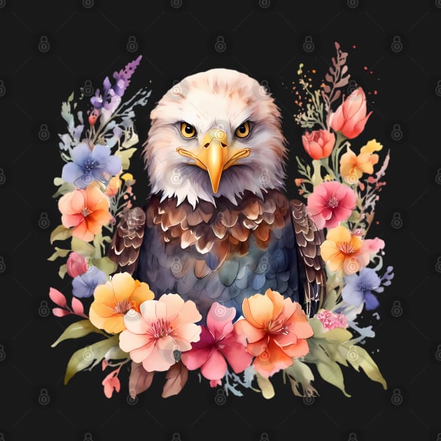 A bald eagle decorated with beautiful watercolor flowers by CreativeSparkzz