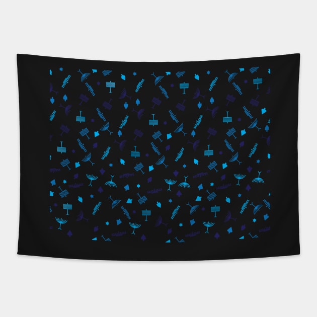 Blue Hanukkah symbols pattern Tapestry by sigdesign