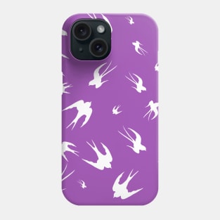 Flying swallows silhouettes pattern on fuchsia background Phone Case