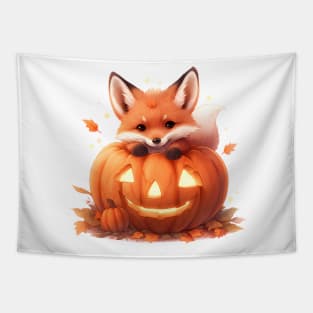 Autumn Fox with Pumpkin Tapestry