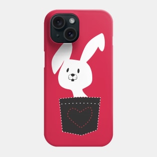 Cute White Easter Bunny With Black Pocket And Red Heart Phone Case