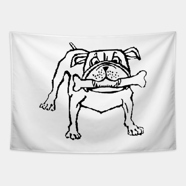 Bulldog dog with bone in mouth Tapestry by Marccelus