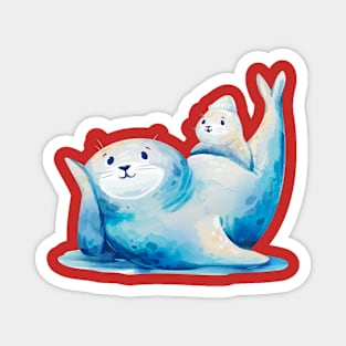 Seal with Baby watercolor Magnet