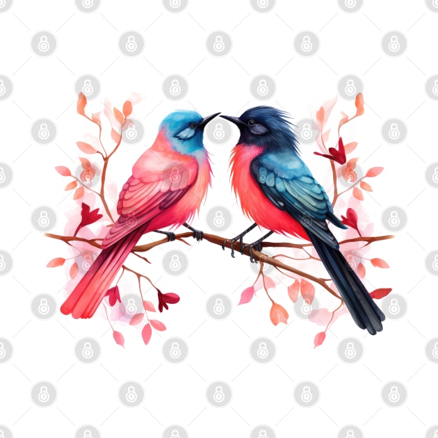 Valentine Kissing Greater Racket Tailed Drongo Bird Couple by Chromatic Fusion Studio