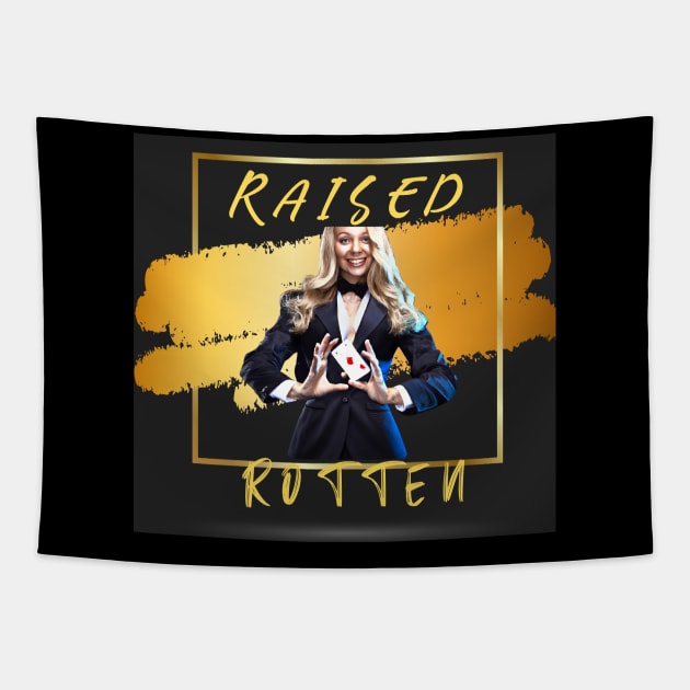 Raised Rotten (Tuxedo Girl doing card trick) Tapestry by PersianFMts