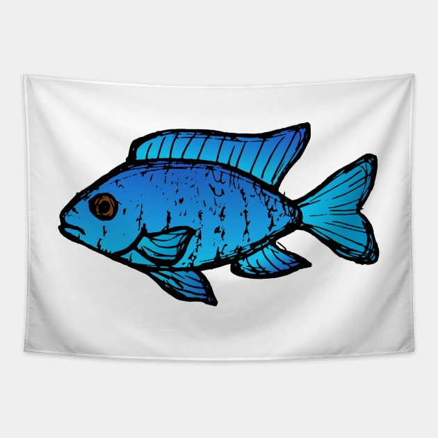 Blue peacock cichlid - freshwater aquarium fish Tapestry by DigitalShards