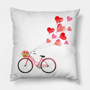 Romantic pink bicycle with heart shaped balloons Pillow