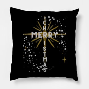 Christmas Cross and Star Silver Letters Pillow