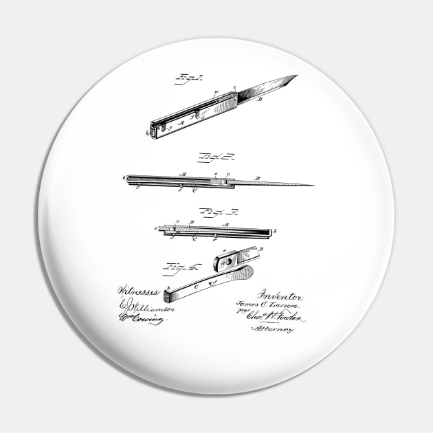 Folding Knife Vintage Patent Hand Drawing Pin by TheYoungDesigns