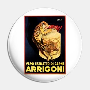 TIGER ARRIGONI Real Meat Extract Vintage Italian Art Deco Food Advertising Pin