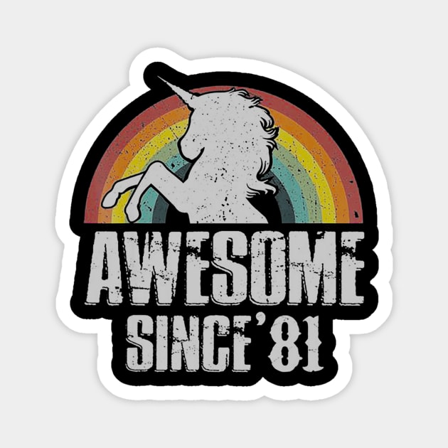 38th Birthday Gift Awesome Since 1981 Unicorn Vintage Magnet by bummersempre66