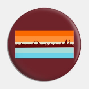 London Skyline Silhouette against Orange and Blues Retro Color Palette Pin