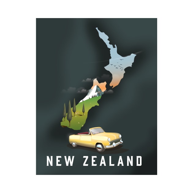 New Zealand Map Travel poster by nickemporium1