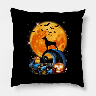 German Pinscher Dog Moon Cliff Pumpkin Halloween Pillow