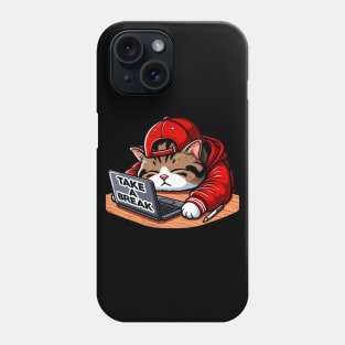 Take A Break meme Chubby Tabby Cat Take A Nap Laptop Phone Case