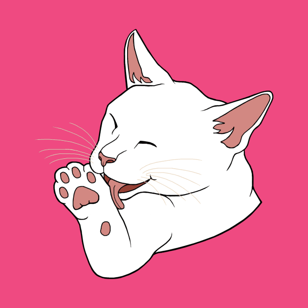 White Cat Licking their Toe Beans by Art by Deborah Camp