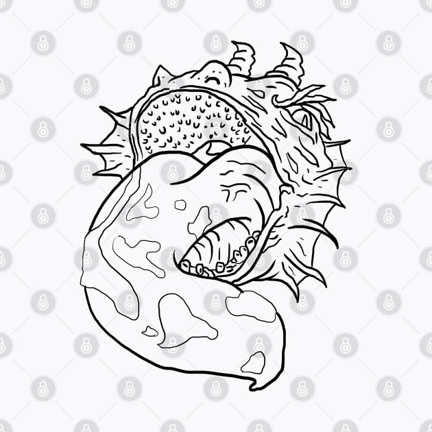 Scary Tongue Monster Horror Black Lineart by Moonwing