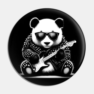 A panda bear wearing an old leather jacket and playing the guitar. Pin