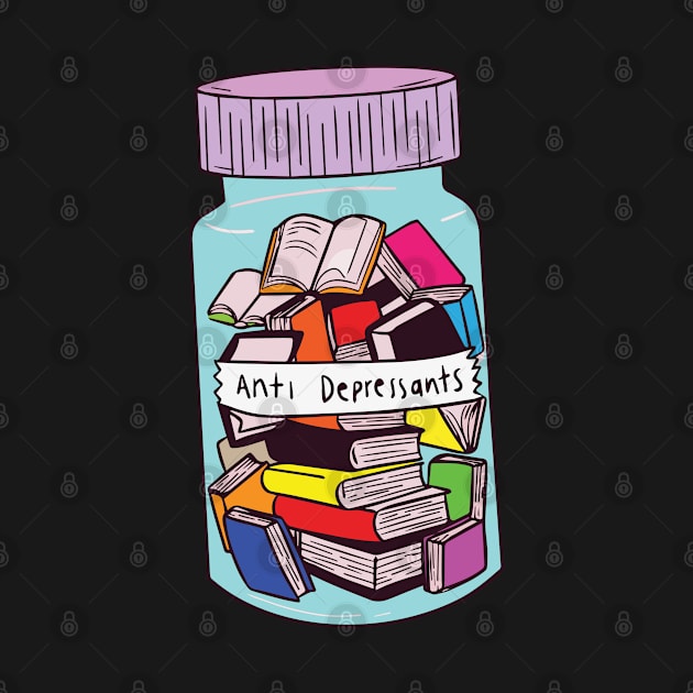 Funny Bibliophile Book Pills Cartoon by USProudness