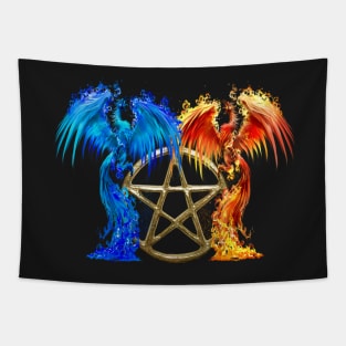 Fantasy Fire And Ice Phoenix Gold Pentagram Tapestry