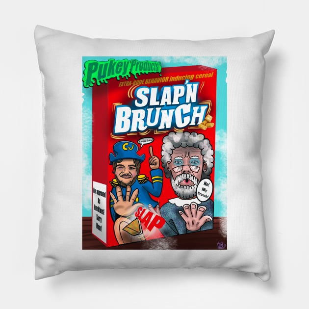 Pukey products  33 "Slap'n Brunch"! Pillow by Popoffthepage
