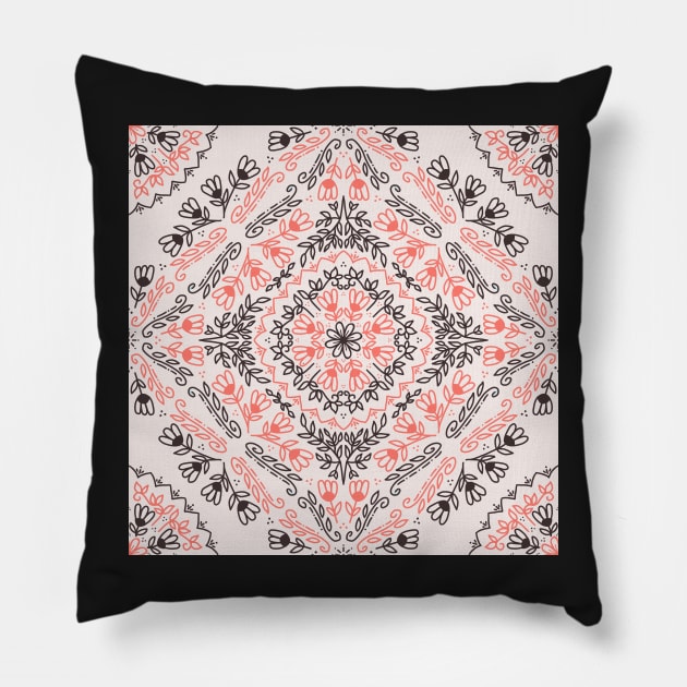 Floral trellis in coral and dark chocolate Pillow by FrancesPoff
