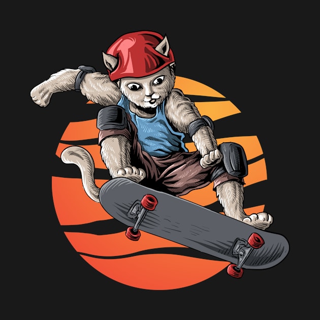 cat skateboarding by bondan_marshall