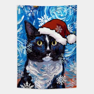 Tuxedo Cat Santa Tapestry