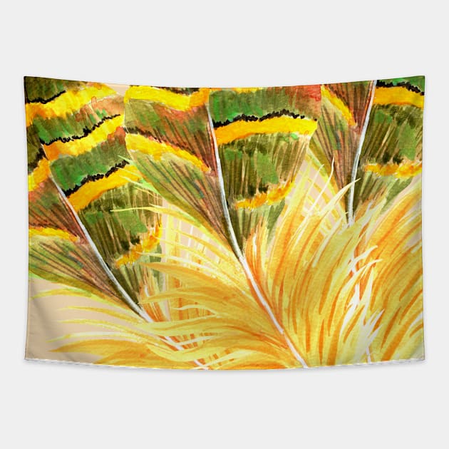 Boho green feather pattern Tapestry by Word and Saying