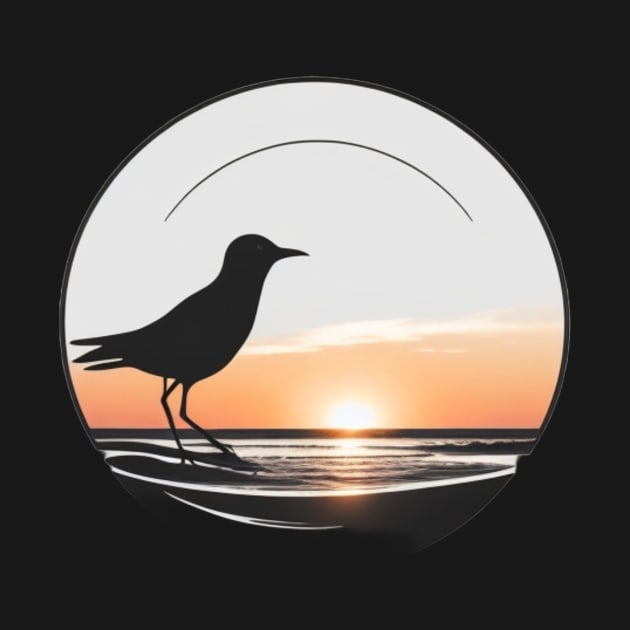 Life's a Beach - Bird in the Sunset (Black Background) by Thompson Prints