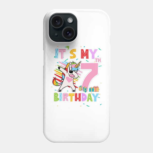 It's My 7th Birthday Girl Cute Unicorn B-day Giif For Girls Kids toddlers Phone Case by Los San Der