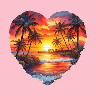 Sunset Heart Beach T-Shirt