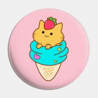 Strawberry Ice Cream Cat Pin