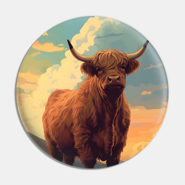 Highland Cattle Sunset Retro Art | Vintage-Inspired Landscape with Scottish Cows Pin by The Whimsical Homestead