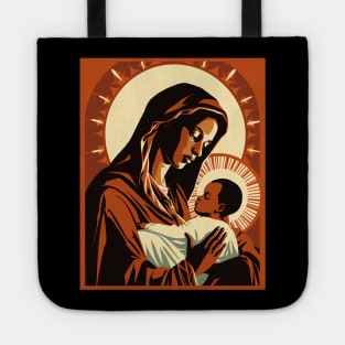 African American Art Virgin Mary Holding Baby Jesus Christ Child Tote