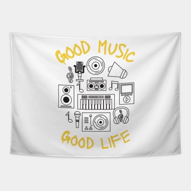 Good Music Good Life Tapestry by White Name